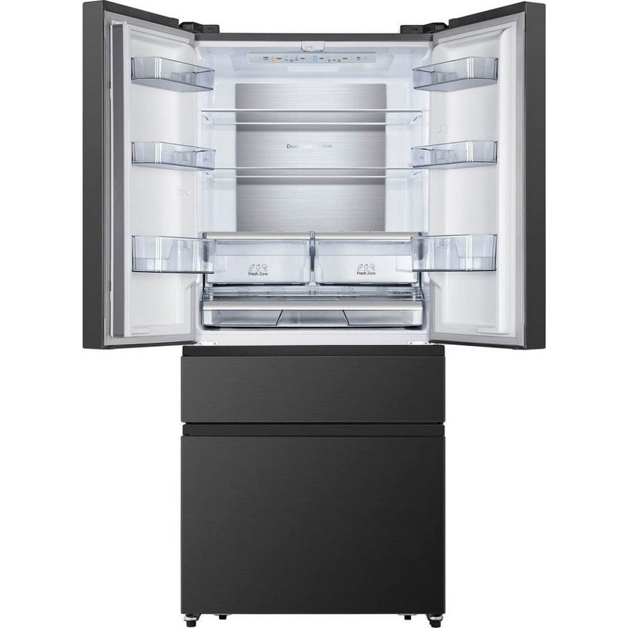 Hisense French-Door-Kühlschrank - freistehend, No-Frost, Sicherheitsglas Abstellflächen, LED Beleuchtung, 2-türig, Stahlblech, 220-240V, Doppeltür, leise (RF540N4SBF2)